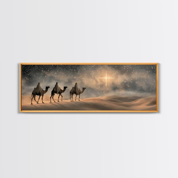 Bethlehem Star Glow – Framed Canvas Print – Panoramic Frame – Christian Art – Christmas Wall Art – Christian Christmas Art – Christian Deco