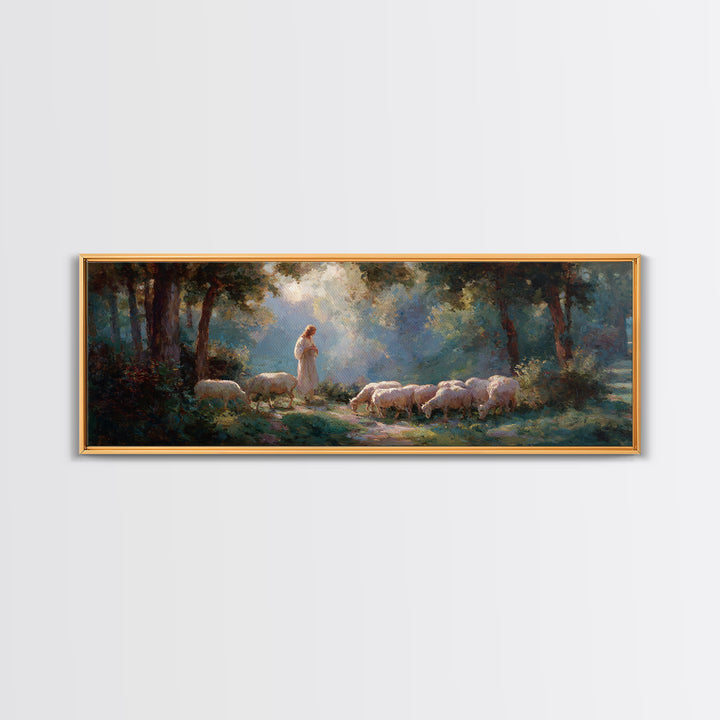 Shepherd’s Peace – Framed Canvas Print – Panoramic Painting – Christian Wall Art – Jesus Painting – Christian Art Canvas – Christian Gift I