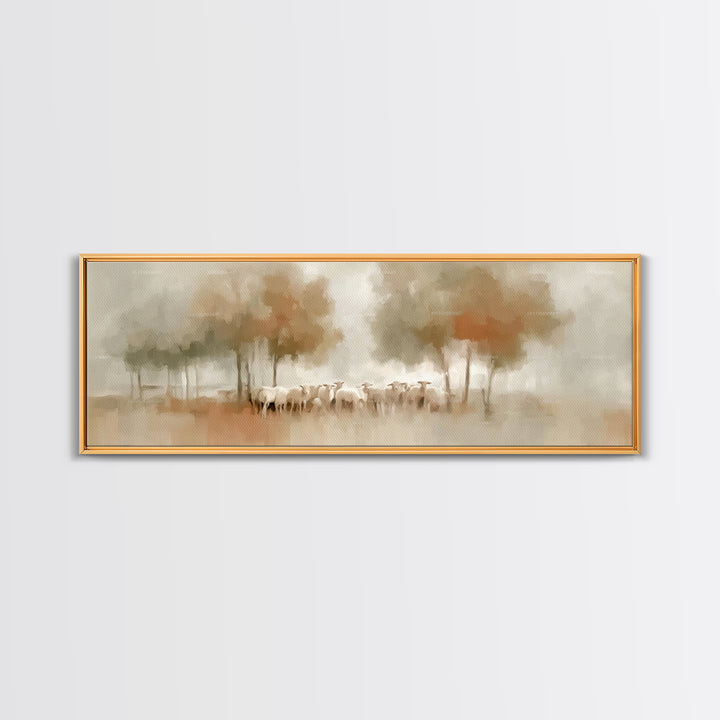 Pastoral Morning Calm – Framed Canvas Print – Panoramic Painting – Christian Art – Jesus Wall Art – Christian Art Print – Christian Decor