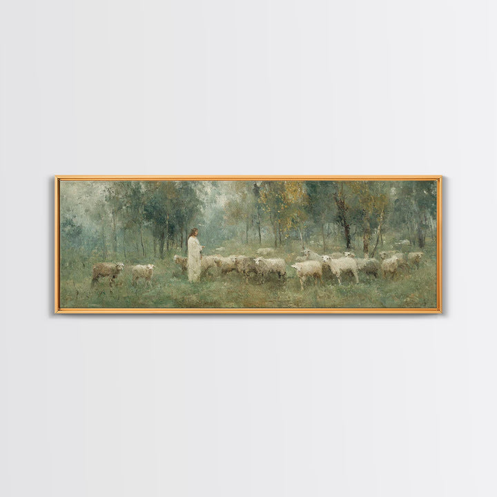 Forest Flock Devotion | Framed Canvas Print | Panoramic Art | Christian Painting | Jesus Canvas Art | Christian Wall Art | Christian Art Gi