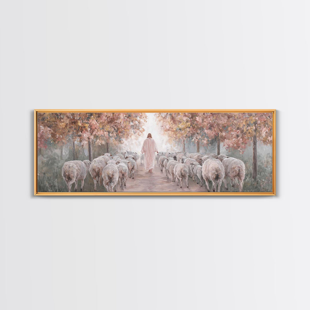 Autumn Pasture Grace | Framed Canvas Print | Christian Art Canvas | Jesus Painting | Christian Wall Art | Panoramic Wall Art | Christian Gi