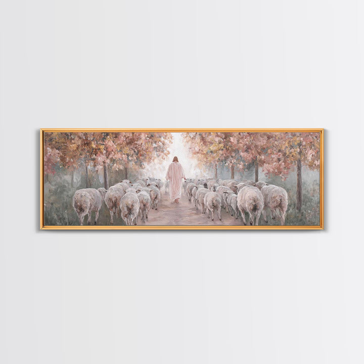 Autumn Pasture Grace | Framed Canvas Print | Christian Art Canvas | Jesus Painting | Christian Wall Art | Panoramic Wall Art | Christian Gi