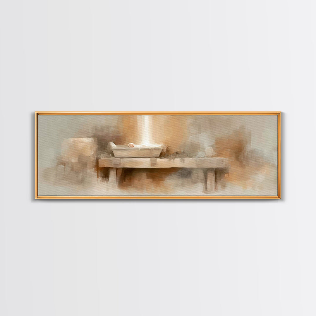 Radiant Birthlight, Framed Canvas Print, Panoramic Frame, Christian Christmas Art, Christian Art Canvas, Christian Wall Art, Subtle Christi