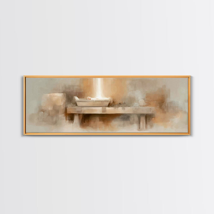 Radiant Birthlight, Framed Canvas Print, Panoramic Frame, Christian Christmas Art, Christian Art Canvas, Christian Wall Art, Subtle Christi