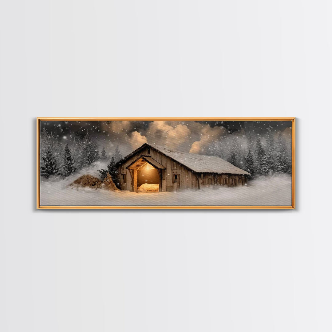 Bethlehem Evening – Framed Canvas Print – Panoramic Frame – Christian Christmas Art – Christian Wall Art – Christian Art Canvas – Christmas