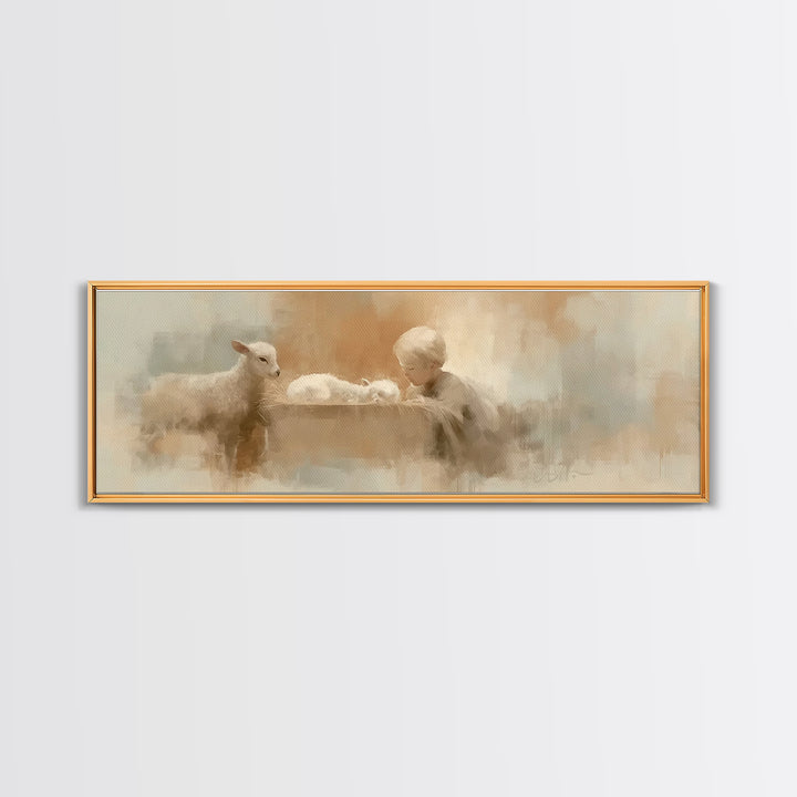 Shepherd’s Quiet Adore | Framed Canvas Print | Panoramic Wall Art | Christian Art Canvas | Christmas Art | Christian Decor | Christian Pain