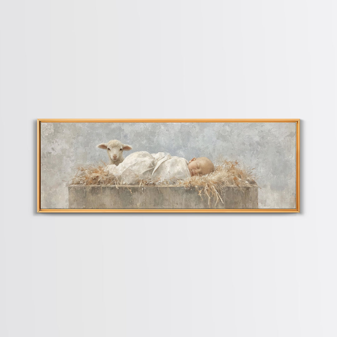 Infant Grace | Framed Canvas Print | Christian Wall Art | Panoramic Frame | Christian Art Canvas | Christmas Art