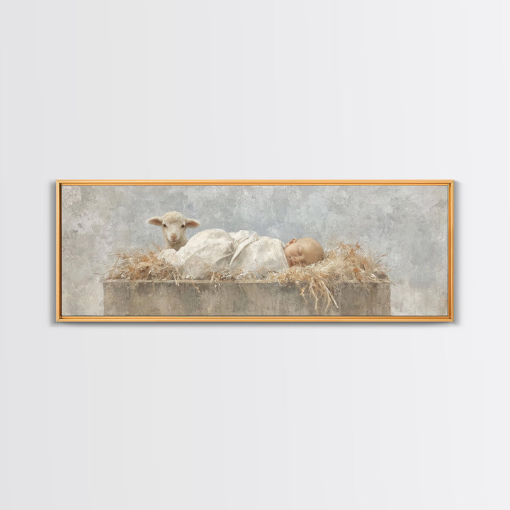 Infant Grace | Framed Canvas Print | Christian Wall Art | Panoramic Frame | Christian Art Canvas | Christmas Art