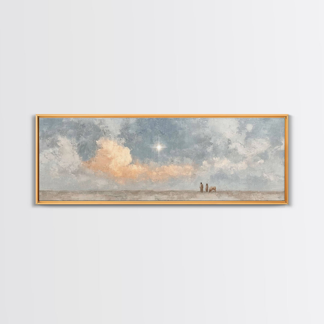 Guided By The Light, Framed Canvas Print, Christian Wall Art, Panoramic Print, Jesus Painting, Christian Art Canvas, Christmas Art