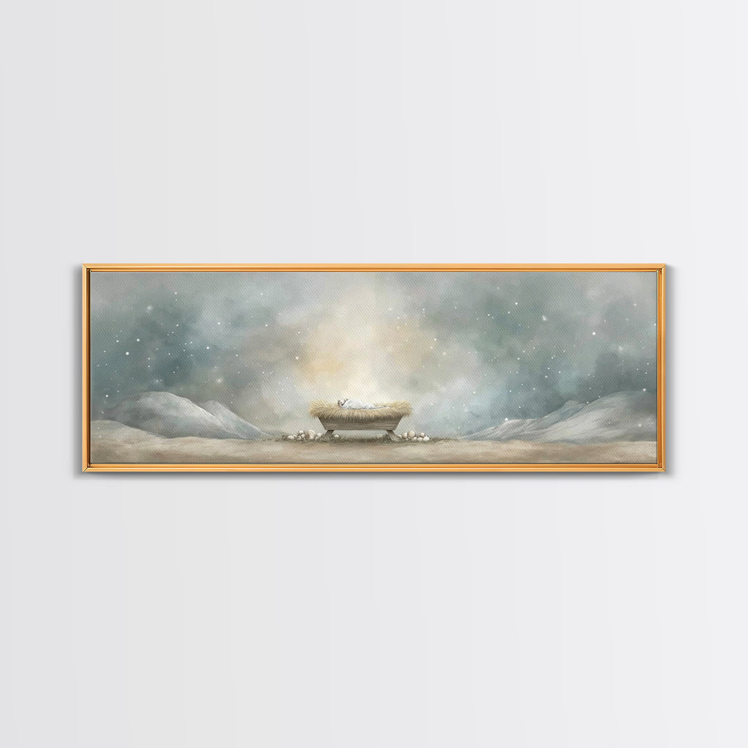 Holy Night Peace | Framed Canvas Print | Christian Art Canvas | Christmas Wall Art | Christian Art | Panoramic Print | Christian Christmas