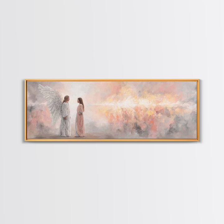 Angelic Dawn Message – Framed Canvas Print – Christian Art – Christian Wall Art – Panoramic Painting – Christmas Art – Christian Art Canvas
