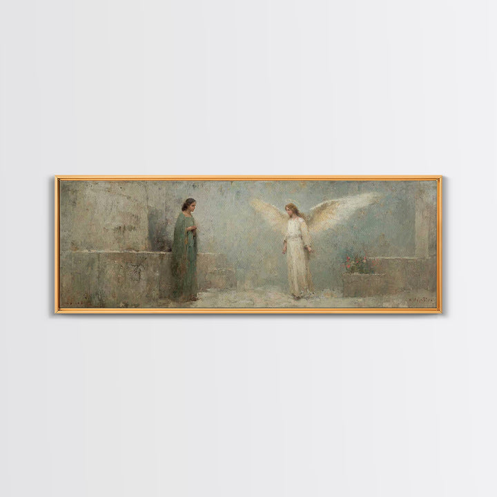 Sacred Annunciation Quiet | Framed Canvas Print | Christian Wall Art | Christian Art Canvas | Panoramic Art | Christmas Art | Christian Pai