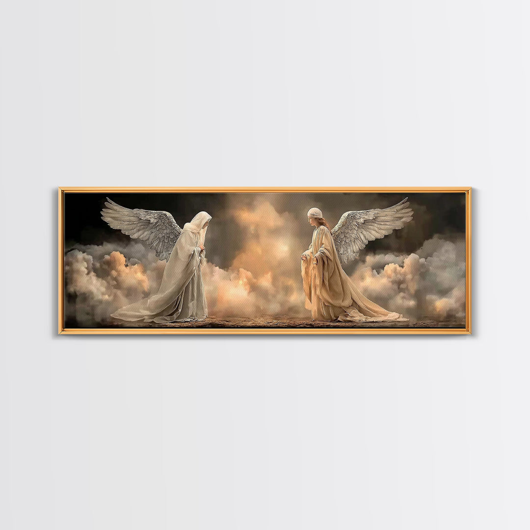 Heavenly Meeting Glow, Framed Canvas Print, Christian Art Canvas, Christian Wall Art, Christmas Art, Panoramic Print, Christian Christmas A