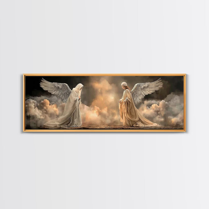 Heavenly Meeting Glow, Framed Canvas Print, Christian Art Canvas, Christian Wall Art, Christmas Art, Panoramic Print, Christian Christmas A