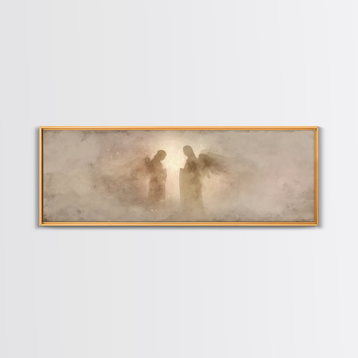 Angels In Stillness, Framed Canvas Print, Christian Wall Art, Christian Art, Panoramic Wall Art, Christian Christmas, Jesus Painting, Chris