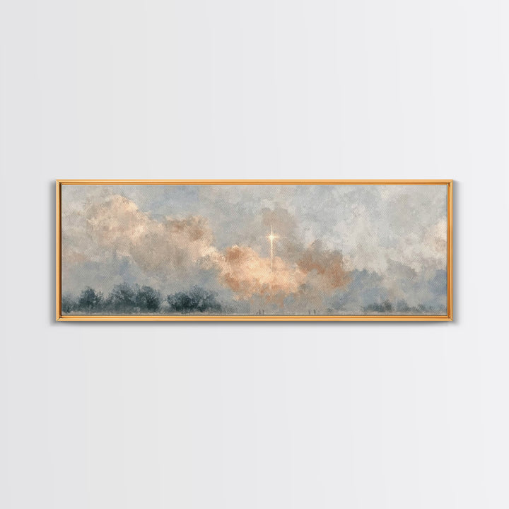 Guiding Dawn Star, Framed Canvas Print, Christian Wall Art, Panoramic Art, Jesus Painting, Christmas Art, Christian Art Canvas