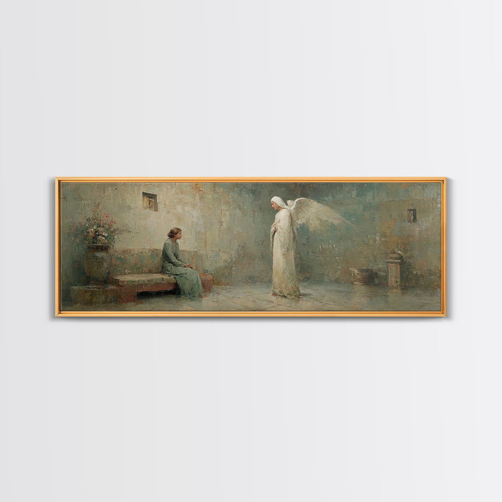 Quiet Annunciation Stillness, Framed Canvas Print, Panoramic Print, Christian Art Canvas, Christian Wall Art, Christian Painting, Christmas