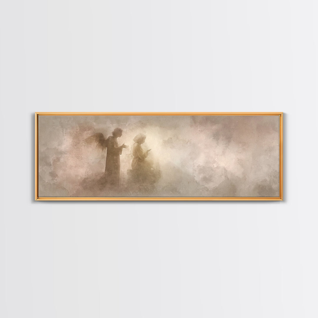 Whispered Angel Promise – Framed Canvas Print – Panoramic Wall Art – Christian Art – Christian Art Canvas – Christian Painting – Christmas