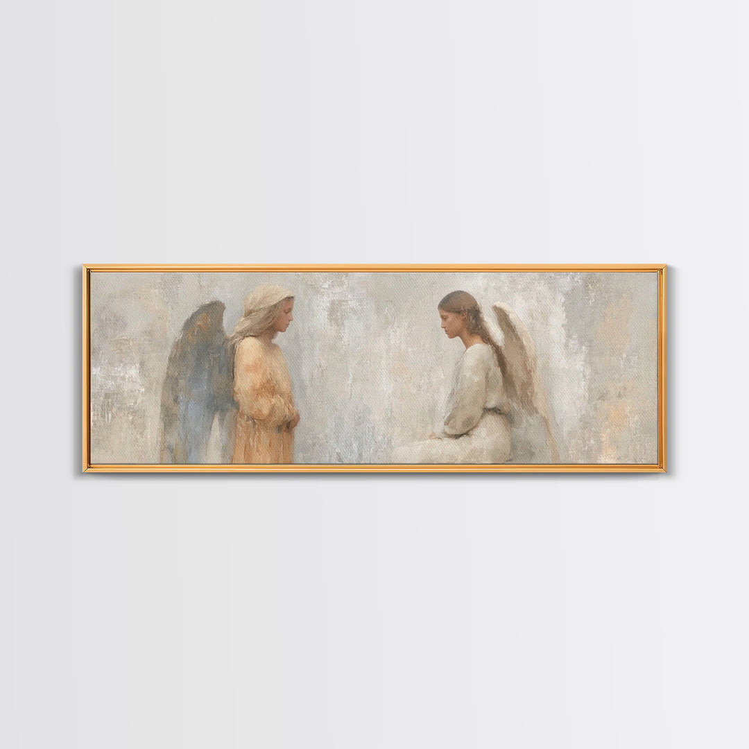 Soft Divine Encounter | Framed Canvas Print | Panoramic Art | Christian Art Canvas | Christian Wall Art | Christian Painting | Christmas Ar