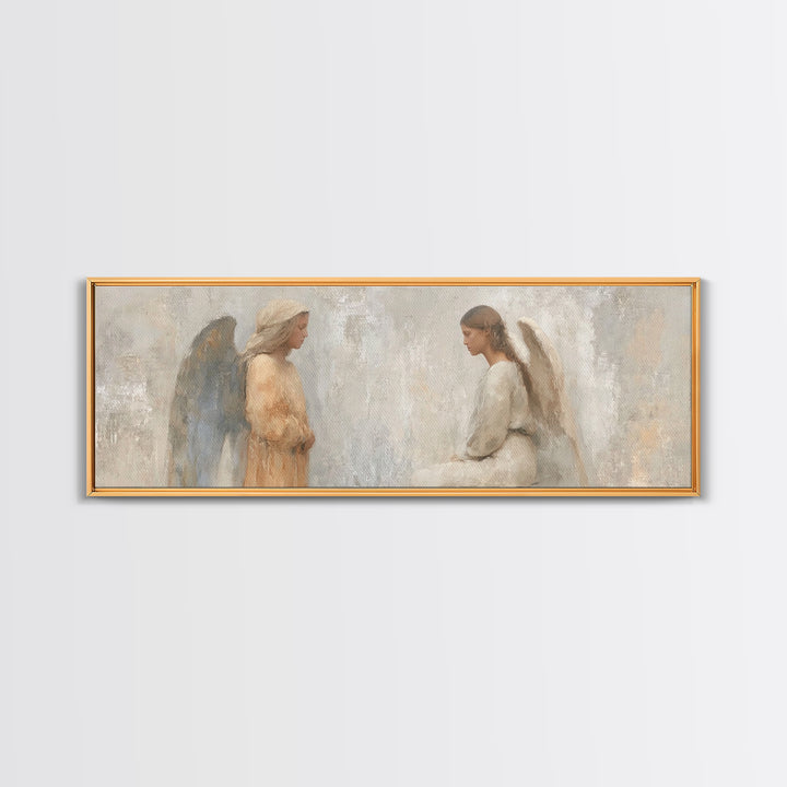 Soft Divine Encounter | Framed Canvas Print | Panoramic Art | Christian Art Canvas | Christian Wall Art | Christian Painting | Christmas Ar