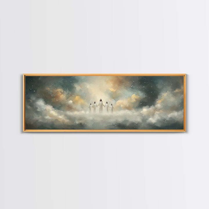 Heavenly Ascent, Framed Canvas Print, Christian Art Canvas, Jesus Painting, Panoramic Wall Art, Christian Christmas Art, Modern Christian A