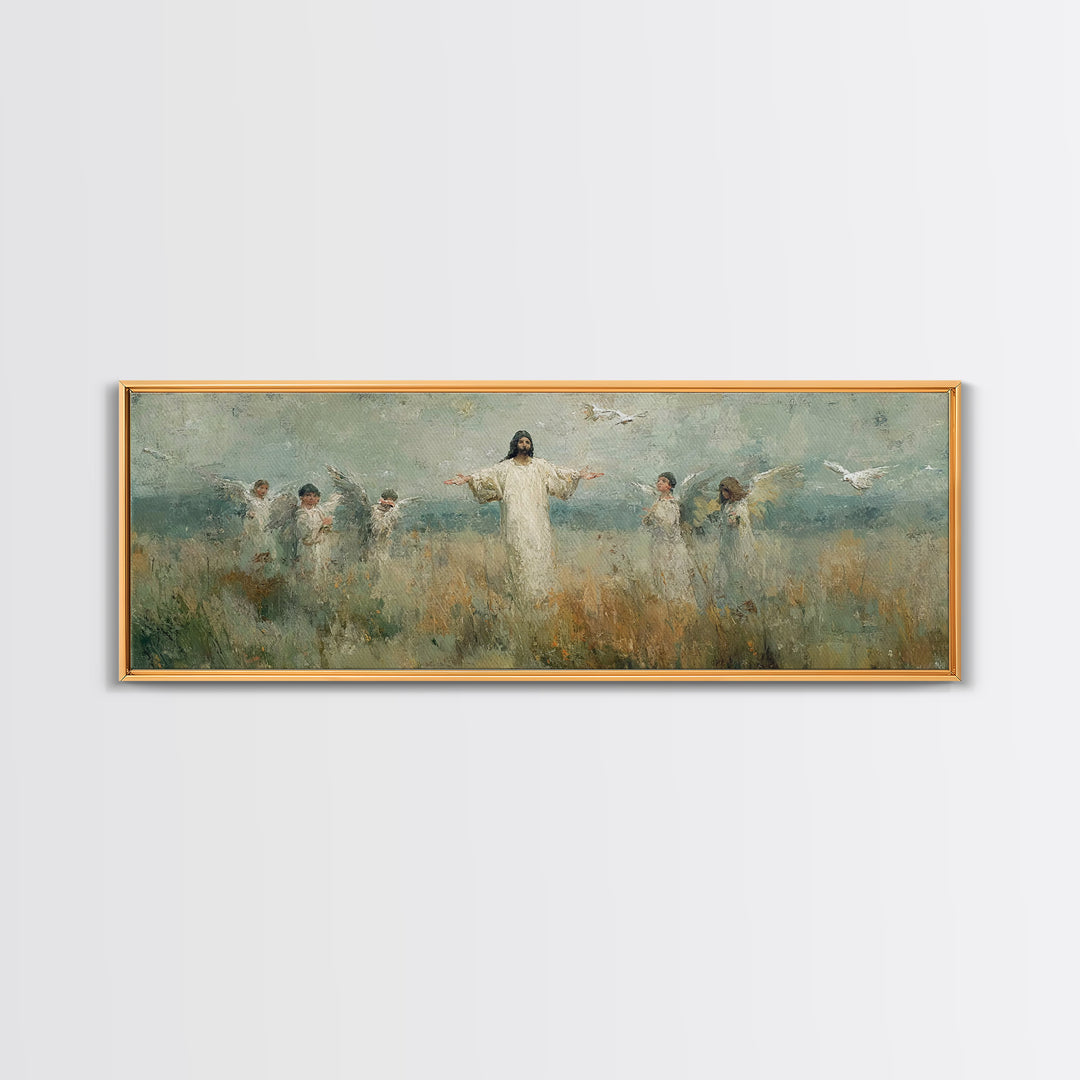 Clouds Of Glory | Framed Canvas Print | Christian Wall Art | Jesus Painting | Panoramic Painting | Christian Art Work | Christmas Wall Art