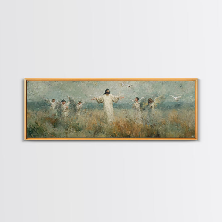 Clouds Of Glory | Framed Canvas Print | Christian Wall Art | Jesus Painting | Panoramic Painting | Christian Art Work | Christmas Wall Art