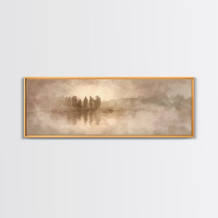 Sacred Gathering, Framed Canvas Print, Christian Art Print, Jesus Painting, Panoramic Art, Christian Wall Art, Framed Christmas Art