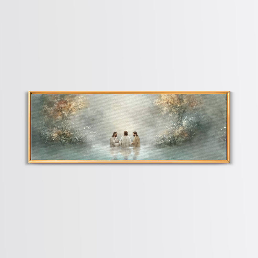 Trinity In Stillness – Framed Canvas Print – Christian Art Print – Jesus Painting – Panoramic Frame – Christian Wall Art – Christmas Decora