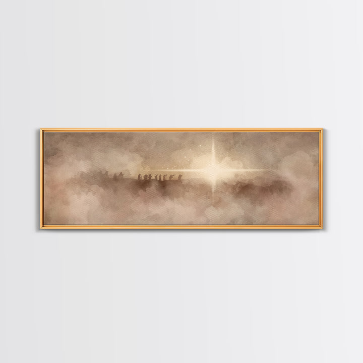 Heavenly Night Star, Framed Canvas Print, Christian Art, Panoramic Art, Christmas Wall Art, Christian Art Canvas, Jesus Painting, Christian