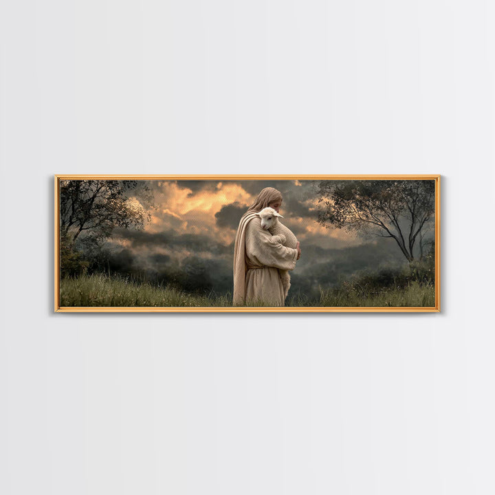 Sacred Dawn Light, Framed Canvas Print, Christian Art Canvas, Christian Christmas Art, Panoramic Wall Art, Jesus Painting, Christian Decor