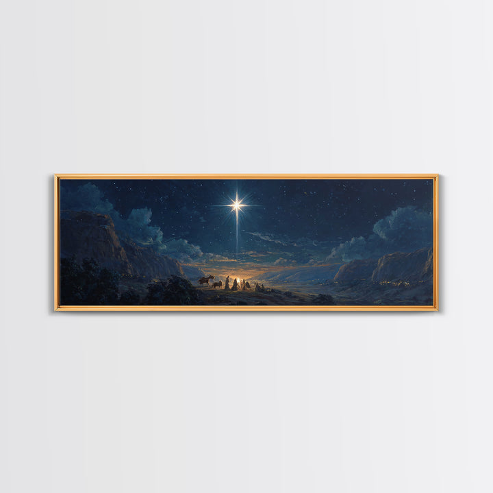 Silent Star Gathering, Framed Canvas Print, Christian Wall Art, Christian Art Canvas, Panoramic Art, Christmas Art, Christian Decor