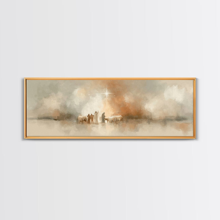 Bethlehem Evening Calm | Framed Canvas Print | Christian Art Canvas | Christian Christmas Art | Jesus Painting | Panoramic Wall Art | Chris