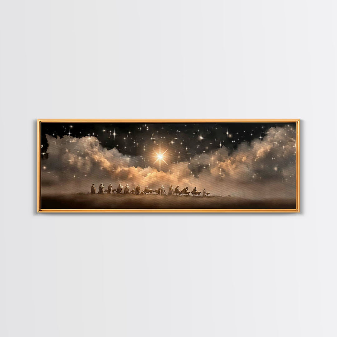 The Guiding Star – Framed Canvas Print – Christian Wall Art – Christmas Art – Panoramic Art – Christian Art Canvas – Jesus Christmas Art