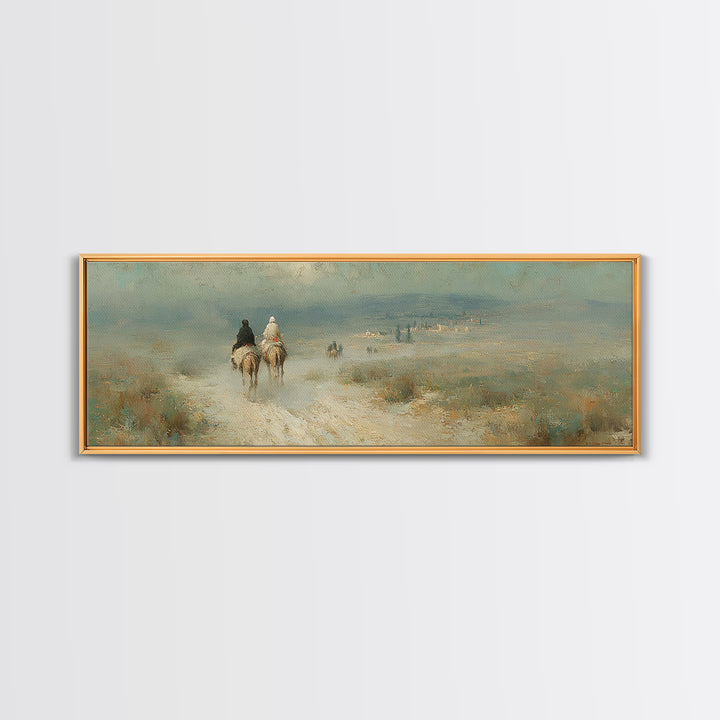 Pilgrims In Light, Framed Canvas Print, Christian Wall Art, Panoramic Frame, Christmas Art, Christian Decorations, Christian Art Canvas