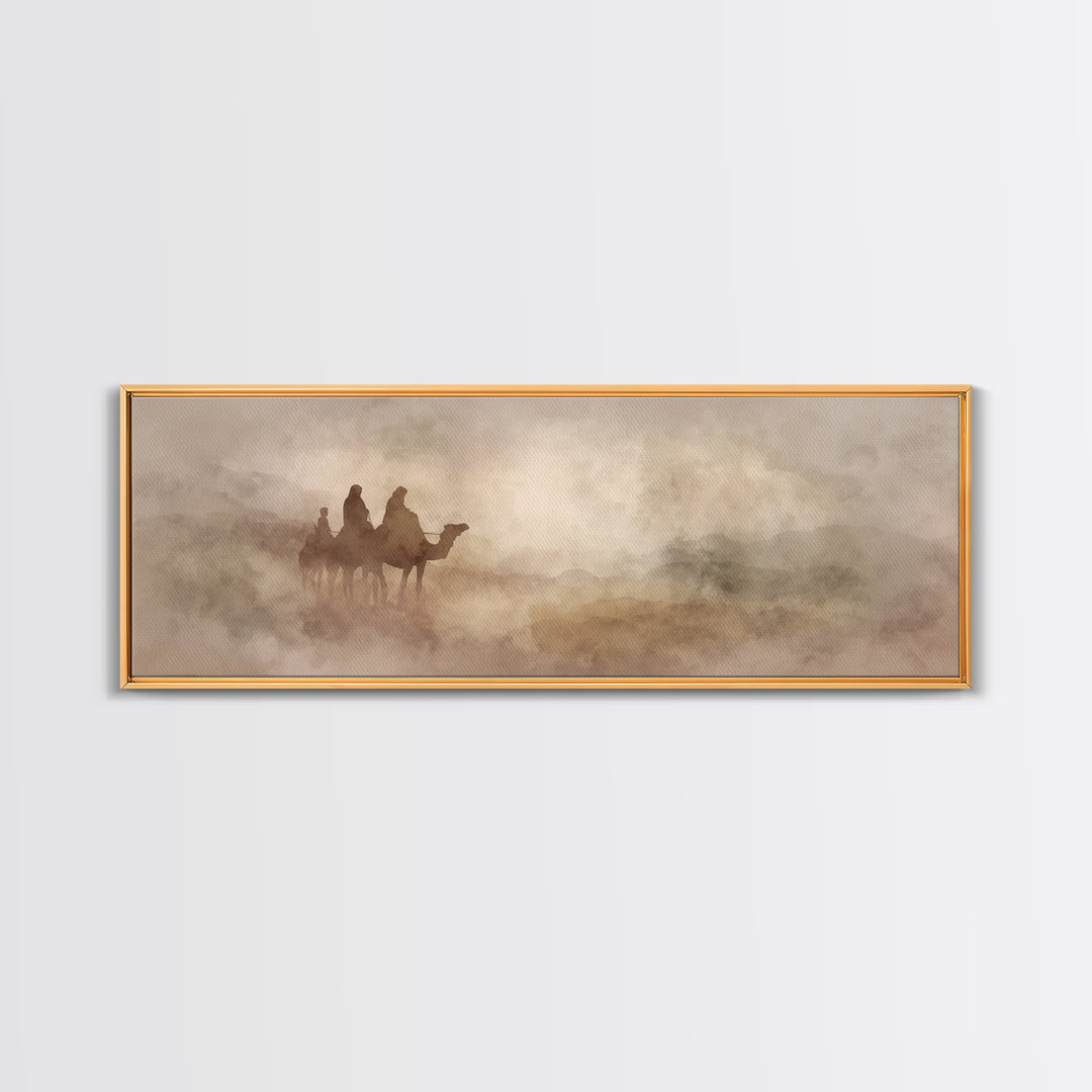 Wilderness Pilgrimage, Framed Canvas Print, Christian Art Print, Panoramic Art, Christmas Art Work, Christian Decor For Home, Christian Can