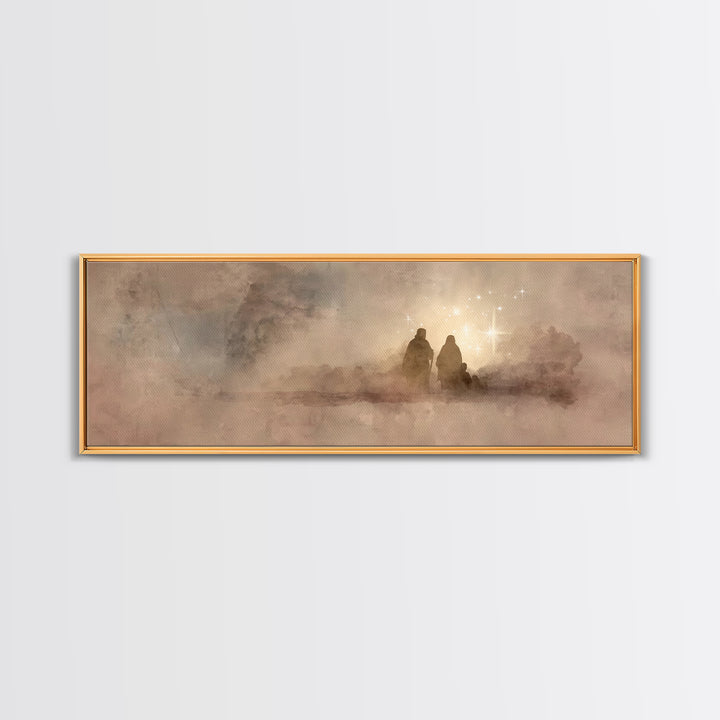 Holy Family Dawn, Framed Canvas Print, Christian Art Print, Panoramic Print, Christian Christmas Art, Christian Wall Art, Modern Christian