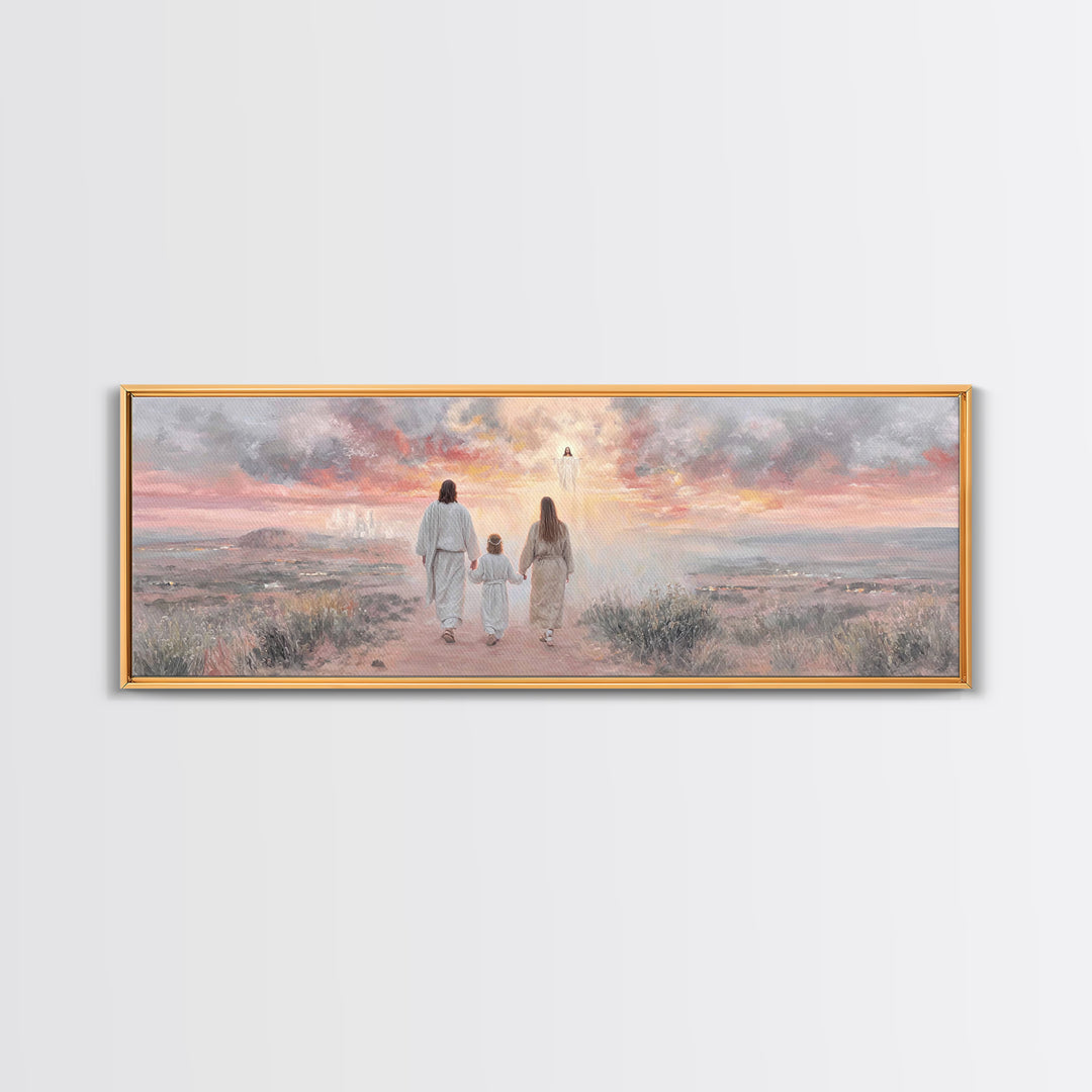 Heavenward Reunion Glow | Framed Canvas Print | Christian Art | Panoramic Wall Art | Christian Canvas | Christian Painting | Christmas Art