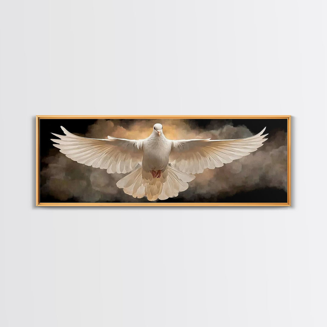 Radiant Dove Grace – Framed Canvas Print – Christian Wall Art – Panoramic Art – Christian Art Canvas – Christian Gift – Christmas Art