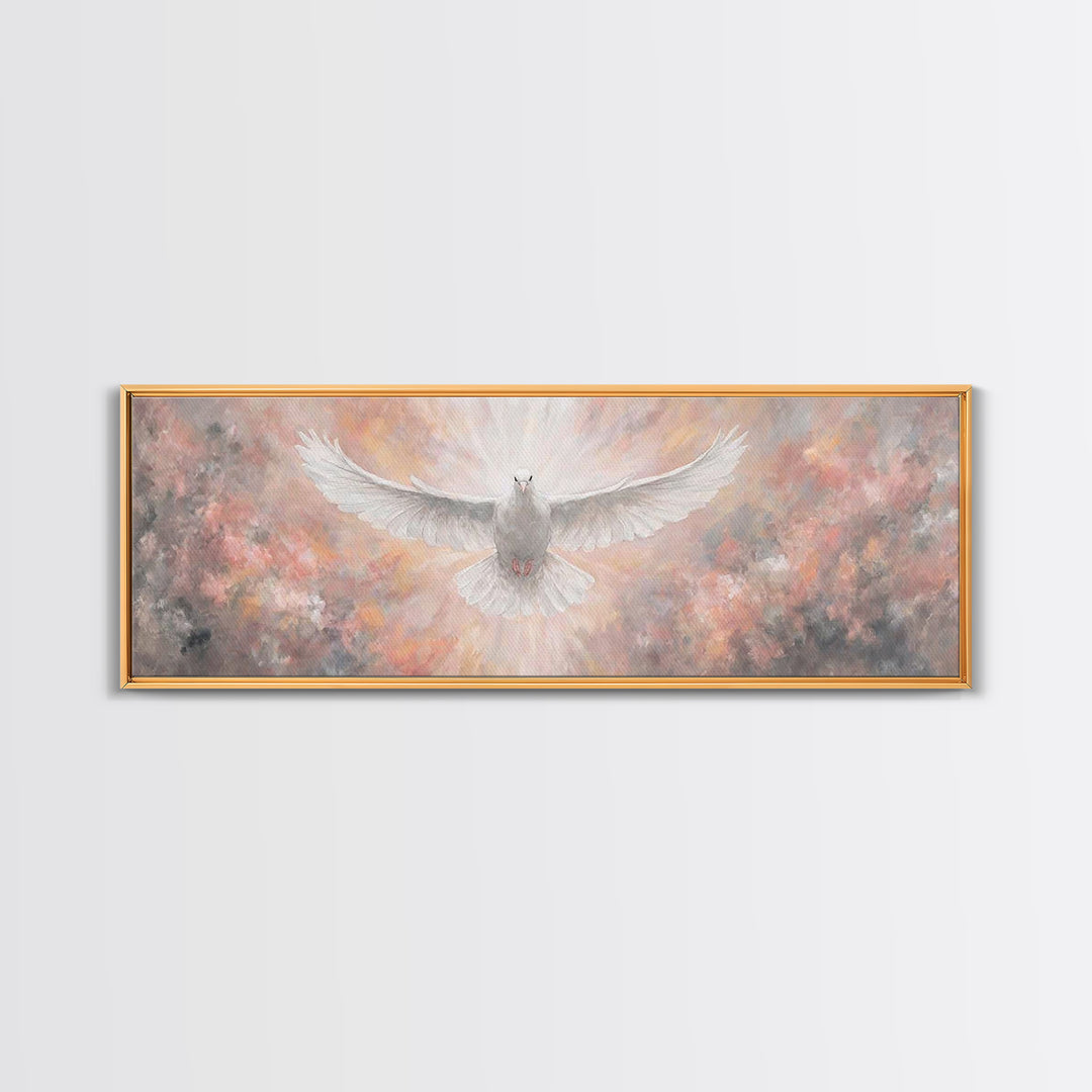 Heavenly Dove Rising | Framed Canvas Print | Christian Art Canvas | Panoramic Painting | Christian Christmas Art | Christian Wall Art