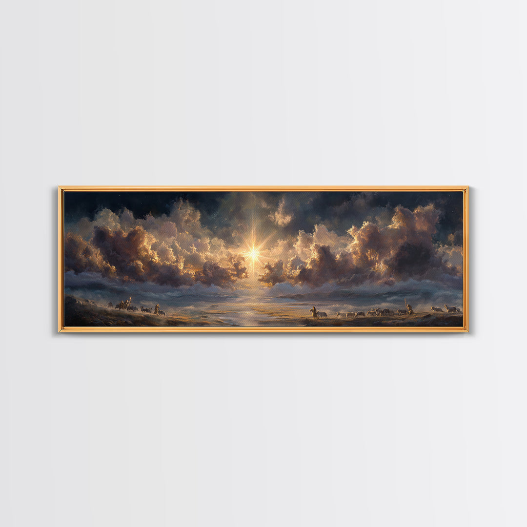 Radiant Bethel Star, Framed Canvas Print, Christian Art Print, Panoramic Print, Christmas Art, Christian Wall Art, Jesus Painting, Christia
