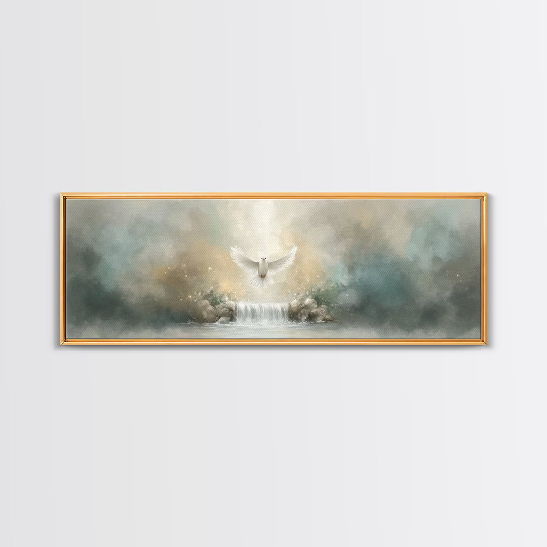Waterfall Glory Light, Framed Canvas Print, Christian Wall Art, Panoramic Art, Christian Art Canvas, Christian Christmas Art, Christian Dec
