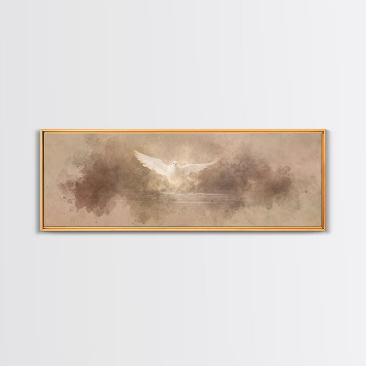 Heavenly Dove Light | Framed Canvas Print | Christian Art Canvas | Panoramic Painting | Christian Wall Art | Christmas Art | Christian Deco