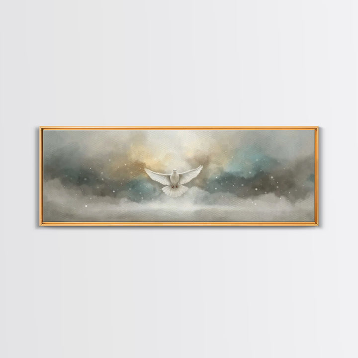 Dove Of Serenity – Framed Canvas Print – Christian Art Canvas – Panoramic Frame – Christian Wall Art – Christmas Art – Christian Art Gift