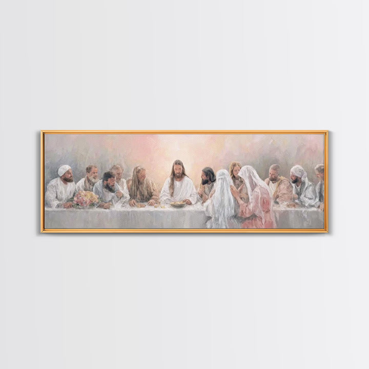Sacred Supper Light – Framed Canvas Print – Christian Wall Art – Jesus Painting – Panoramic Art – Christian Art Canvas