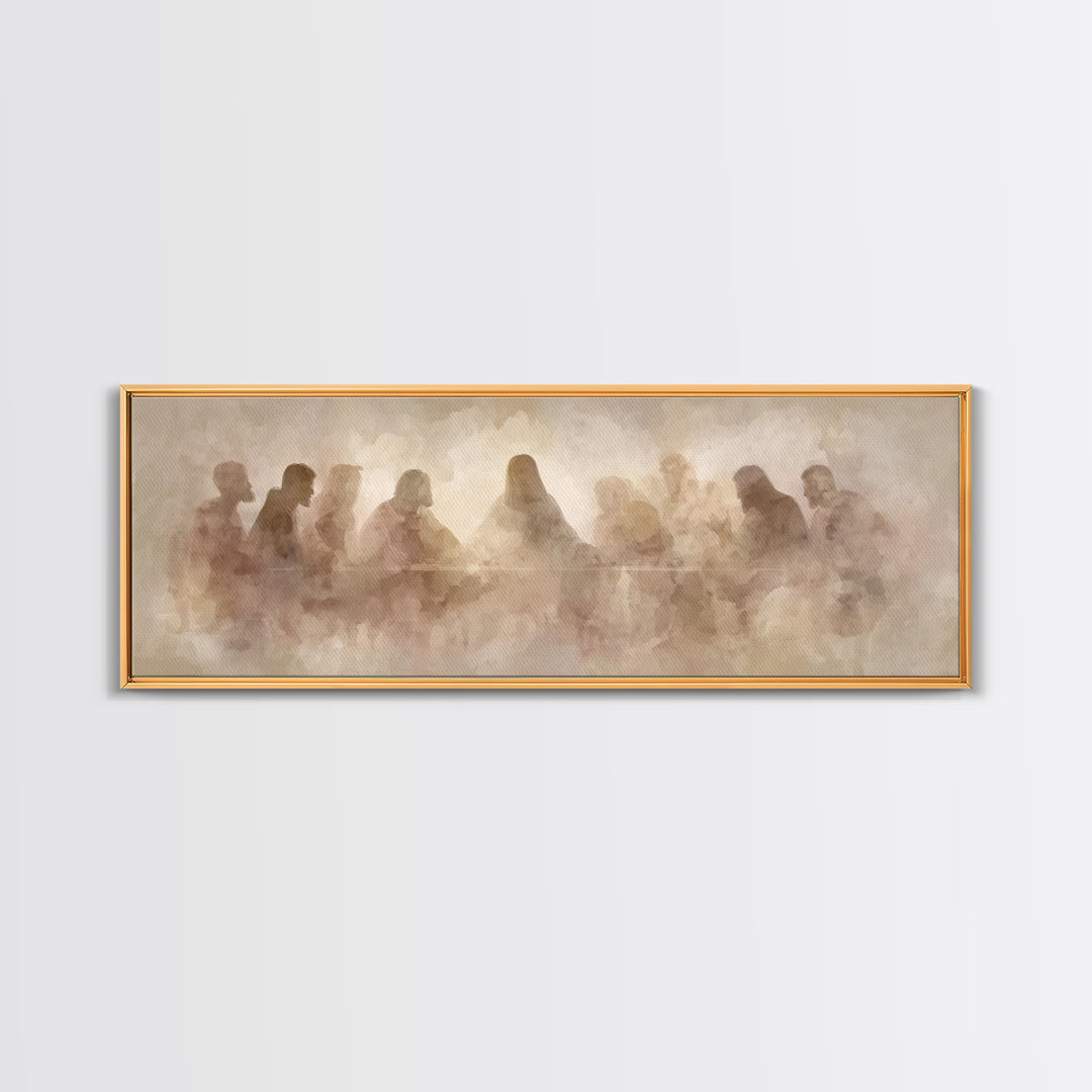 Holy Gathered Moment, Framed Canvas Print, Christian Art Canvas, Christian Wall Art, Panoramic Painting, Jesus Painting