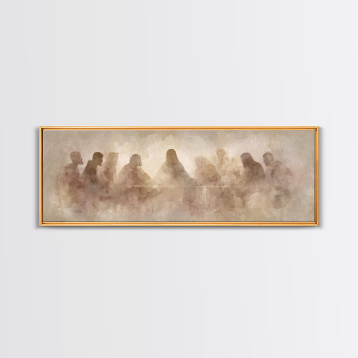 Holy Gathered Moment, Framed Canvas Print, Christian Art Canvas, Christian Wall Art, Panoramic Painting, Jesus Painting
