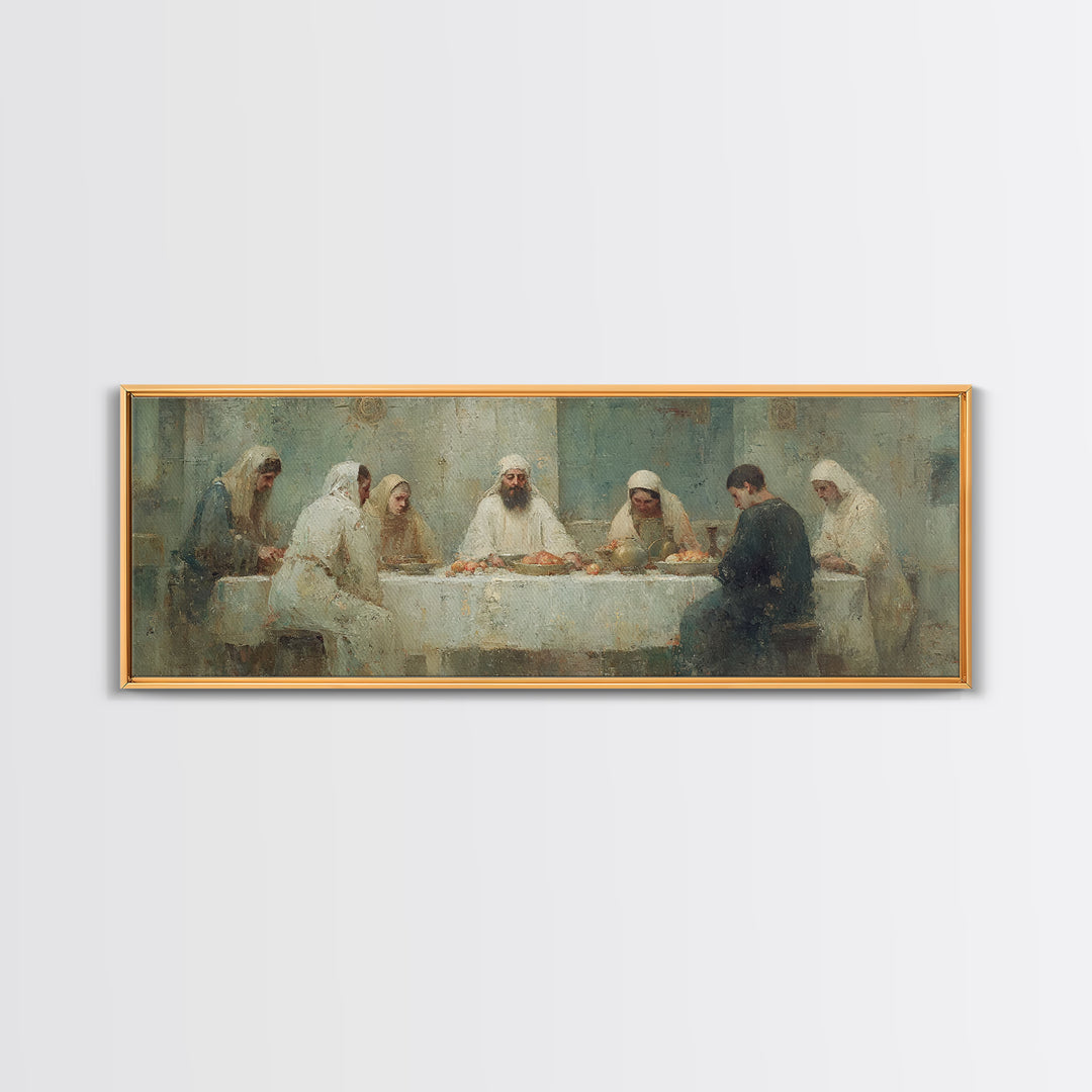 Divine Fellowship Glow – Framed Canvas Print – Christian Painting – Large Christian Art – Panoramic Art – Jesus Canvas Art