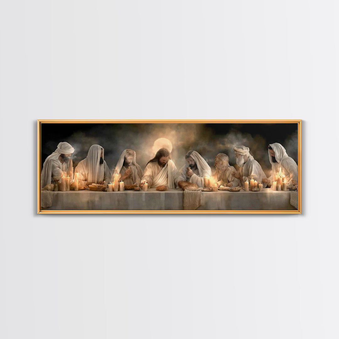 Bread Of Blessing | Framed Canvas Print | Christian Art Work | Jesus Painting | Extra Wide Art | Christian Wall Art