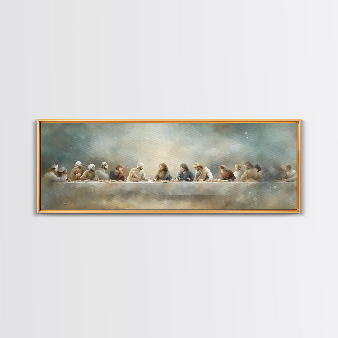 Last Table Serenity, Framed Canvas Print, Christian Art Print, Jesus Canvas Art, Panoramic Painting, Modern Christian Art